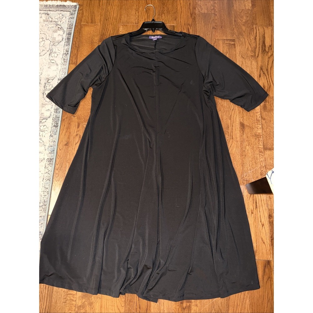 Roamans Size 22/24 1X Dress Stretch No Iron Full Swing Black City Workwear